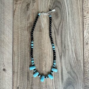 Vintage Peyote Bird Turquoise & Black Onyx Beaded Neckkace